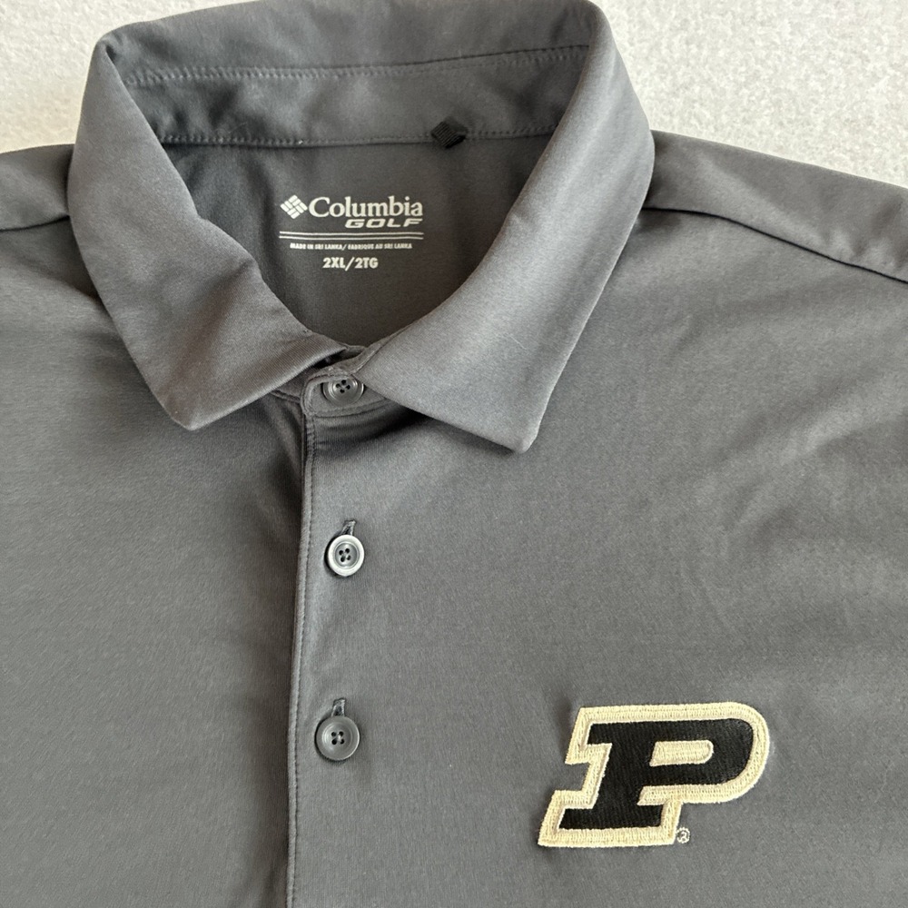 Columbia Golf Purdue Boilermakers Polo Shirt Gray Mens XXL 2XL Embroidered Logo